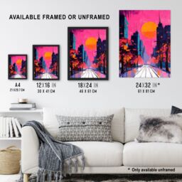 "Artery8 City Street Autumn Pink Sunset Sky Cityscape Wall Art Print - Size: W12"" x H16""" - thumbnail 3