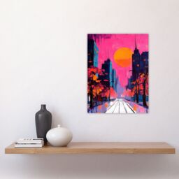 "Artery8 City Street Autumn Pink Sunset Sky Cityscape Wall Art Print - Size: W12"" x H16""" - thumbnail 4