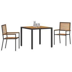 Berkfield Home 3 Piece Garden Dining Set Black Poly Rattan Acacia - thumbnail 3