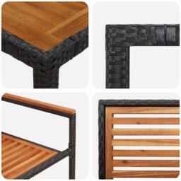 Berkfield Home 3 Piece Garden Dining Set Black Poly Rattan Acacia - thumbnail 9
