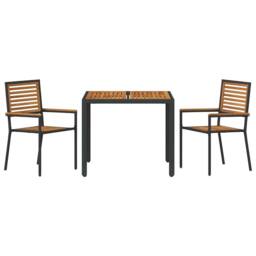 Berkfield Home 3 Piece Garden Dining Set Black Poly Rattan Acacia - thumbnail 7