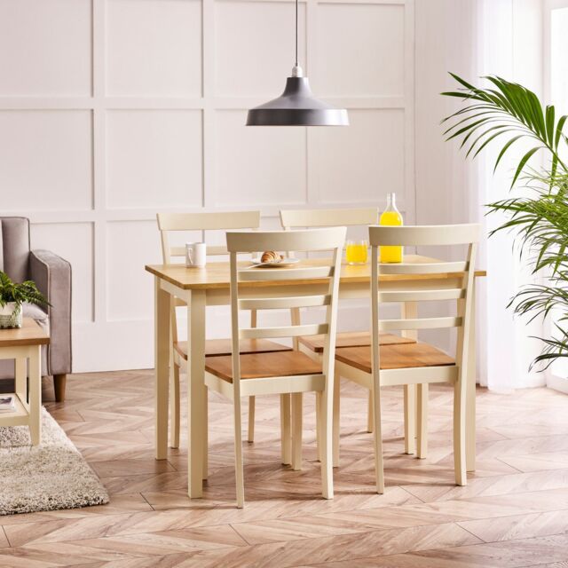 FurnitureboxUK Salcombe Small Rectangular Wooden Table & 4 Whitby Dining Chairs in Cream - image 1