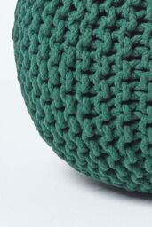Homescapes Round Cotton Knitted Pouffe Footstool in Dark Green - thumbnail 4