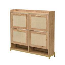 BTM Wooden Shoe Cabinet Rattan Doors Storage Shelf Metal Frame in Natural - thumbnail 9