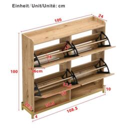 BTM Wooden Shoe Cabinet Rattan Doors Storage Shelf Metal Frame in Natural - thumbnail 6