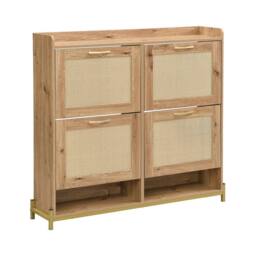 BTM Wooden Shoe Cabinet Rattan Doors Storage Shelf Metal Frame in Natural - thumbnail 8