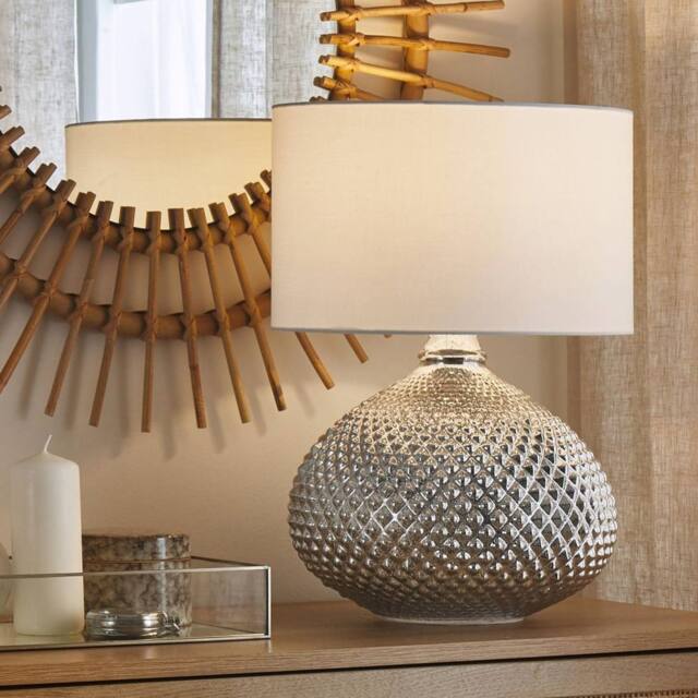 Wyld and Coco Glam Oval Glass Table Lamp 55 cm - Silver Studded Base Creme Shade - image 1