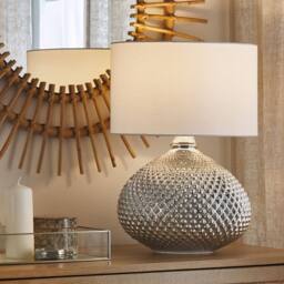 Wyld and Coco Glam Oval Glass Table Lamp 55 cm - Silver Studded Base Creme Shade