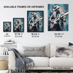 Artery8 Wall Art Print Ragtime Blues Watercolour Artwork Musician Playing Electric Guitar Portrait Painting Art Framed in Blue - Size: A4 - thumbnail 3