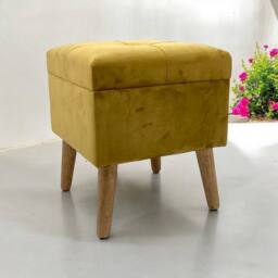 Minster Trunk - Wood/Velvet - L33 x W33 x H42 cm - Yellow - thumbnail 1