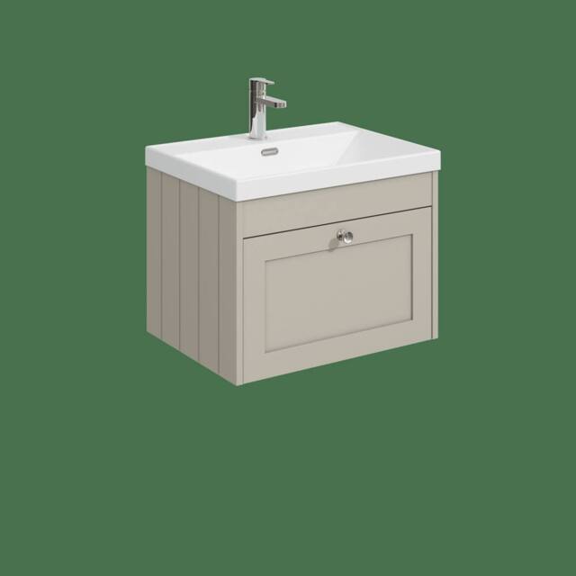 Balterley 600mm Wall Hung 1 Drawer Unit, Thin Edge Basin 1 Tap Hole Pebble Grey - image 1