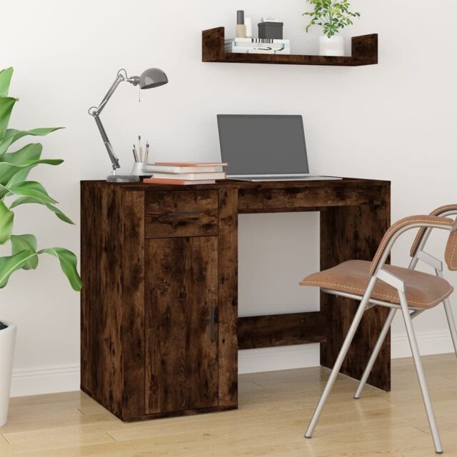 Berkfield Home Desk Smoked Oak 100x49x75 cm Engineered Wood in Brown - Size: 100 x 49 x 75 cm - image 1