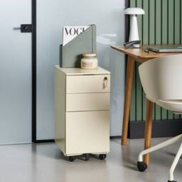 Wyld and Coco Light Beige Metal Storage Cabinet 3-Drawer Key Lock - thumbnail 1