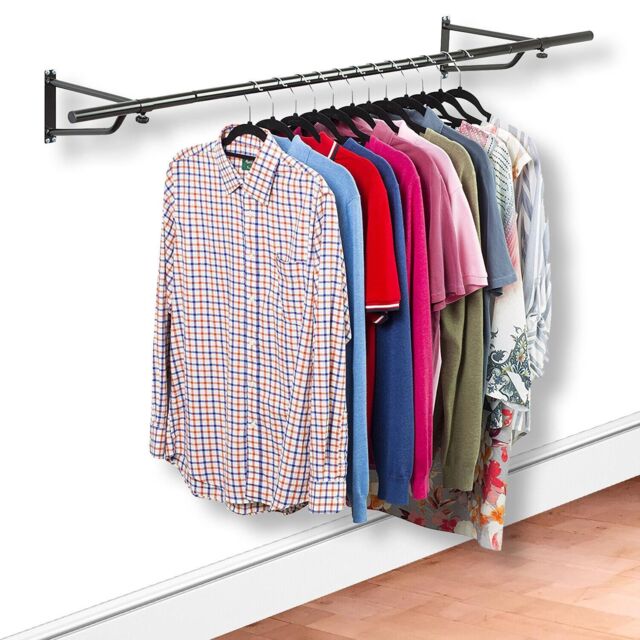 House of Home Clothes Rail Wall Mounted Garment Clothing Hanging Wardrobe Wall Rack Black 6ft - image 1
