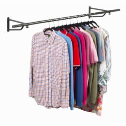 House of Home Clothes Rail Wall Mounted Garment Clothing Hanging Wardrobe Wall Rack Black 6ft - thumbnail 4