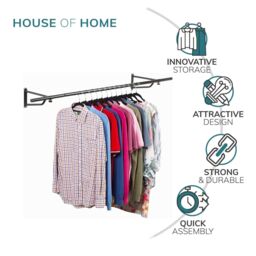 House of Home Clothes Rail Wall Mounted Garment Clothing Hanging Wardrobe Wall Rack Black 6ft - thumbnail 3