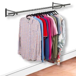 House of Home Clothes Rail Wall Mounted Garment Clothing Hanging Wardrobe Wall Rack Black 6ft