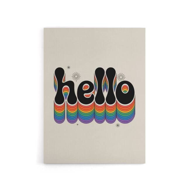 "Artery8 Hello Colourful Retro Rainbow Font Typography Canvas Wall Art Print in Beige - Size: W18"" x H24""" - image 1
