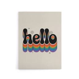 "Artery8 Hello Colourful Retro Rainbow Font Typography Canvas Wall Art Print in Beige - Size: W18"" x H24""" - thumbnail 1