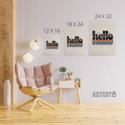 "Artery8 Hello Colourful Retro Rainbow Font Typography Canvas Wall Art Print in Beige - Size: W18"" x H24""" - thumbnail 4