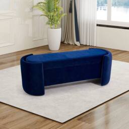 Kelvenix Velvet Ottoman Storage Box in Blue - Size: 0.6m2 - thumbnail 3