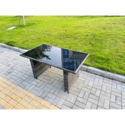 Fimous Rattan Garden Furniture Set 6-seater Patio Black Glass Table Chairs in Dark Grey - thumbnail 3