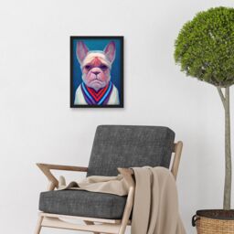 Artery8 French Bulldog In A Colourful Sweater Hockneyesque Artwork Framed Wall Art Print A4 in Black - thumbnail 2