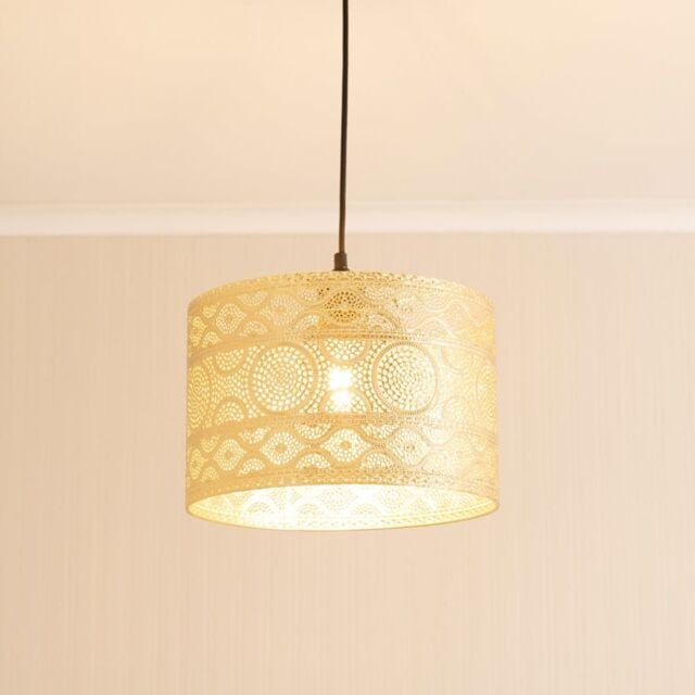 ValueLights Casablanca 31cm Gold Easy Fit Metal Drum Lamp Shade with LED Bulb - image 1