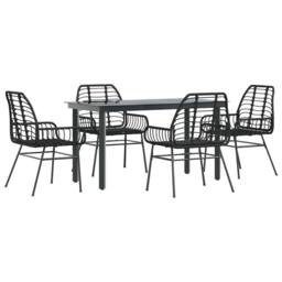 Berkfield Home Beautiful 5 Piece Garden Dining Set Black Poly Rattan Glass - thumbnail 3