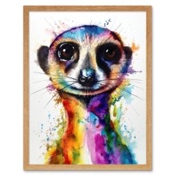 "Artery8 Wall Art Print Meerkat Splash Paint Watercolour Painting Art Framed in Light Oak - Size: W12"" x H16""" - thumbnail 1