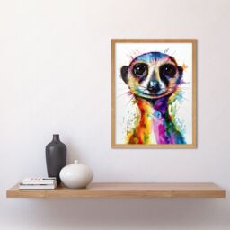 "Artery8 Wall Art Print Meerkat Splash Paint Watercolour Painting Art Framed in Light Oak - Size: W12"" x H16""" - thumbnail 2