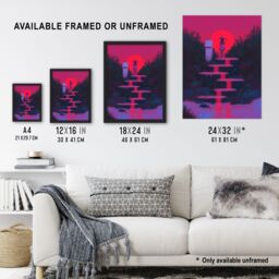 Artery8 Full Moon Witch Ritual Neon Pink Fantasy Art Framed Art Print in Purple - Size: A4 - thumbnail 3
