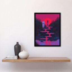 Artery8 Full Moon Witch Ritual Neon Pink Fantasy Art Framed Art Print in Purple - Size: A4 - thumbnail 4