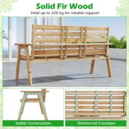 Costway Outdoor Fir Wood Bench 2-3 Person Garden Bench with Backrest in Natural - thumbnail 5