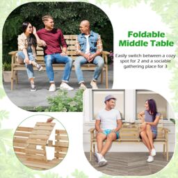 Costway Outdoor Fir Wood Bench 2-3 Person Garden Bench with Backrest in Natural - thumbnail 6