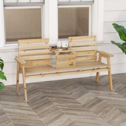 Costway Outdoor Fir Wood Bench 2-3 Person Garden Bench with Backrest in Natural - thumbnail 3