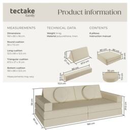 tectake Kids Sofa Lilly in Beige - Size: 120 cm - thumbnail 6
