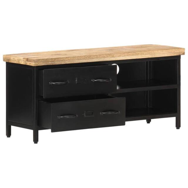 Berkfield Home TV Cabinet 90x30x41 cm Rough Mango Wood in Black - Size: 90 x 30 x 41 cm - image 1