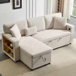 ModernLuxe 3 seater corner sofa bed with pull out bed & open storage in Beige
