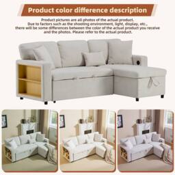 ModernLuxe 3 seater corner sofa bed with pull out bed & open storage in Beige - thumbnail 3