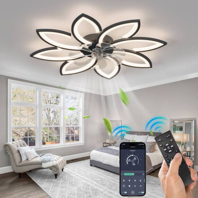 NIVOR 7 Blade Reversible Dimmable LED Ceiling Fan With Remote Control/APP in Black - image 1