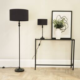 ValueLights Maggie Black Metal Candlestick Table Lamp with Fabric Drum Shade & LED Bulb in Charcoal - thumbnail 4