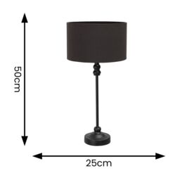 ValueLights Maggie Black Metal Candlestick Table Lamp with Fabric Drum Shade & LED Bulb in Charcoal - thumbnail 6