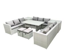 Fimous Rattan Garden Outdoor Furniture Set 11 Seater Garden Sofa Rectangulr Dining Table Set with 2 Small Footstool 2 Side Tables Light Grey Mixed - thumbnail 1