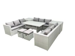 Fimous Rattan Garden Outdoor Furniture Set 11 Seater Garden Sofa Rectangulr Dining Table Set with 2 Small Footstool 2 Side Tables Light Grey Mixed - thumbnail 2