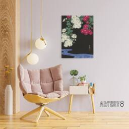 "Artery8 Chrysanthemums & Running Water Canvas Wall Art Print Koson in Pink - Size: W18"" x H24""" - thumbnail 3