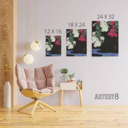 "Artery8 Chrysanthemums & Running Water Canvas Wall Art Print Koson in Pink - Size: W18"" x H24""" - thumbnail 4