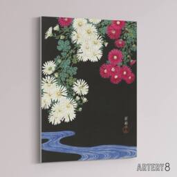"Artery8 Chrysanthemums & Running Water Canvas Wall Art Print Koson in Pink - Size: W18"" x H24""" - thumbnail 2