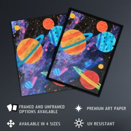 "Artery8 Space Planets & Stars Colourful Child Painting Wall Art Print - Size: W18"" x H24""" - thumbnail 2