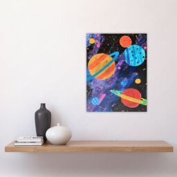 "Artery8 Space Planets & Stars Colourful Child Painting Wall Art Print - Size: W18"" x H24""" - thumbnail 4